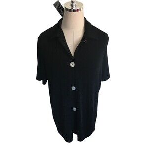 Slinky Brand Top Women's Size Medium Black Button Up Stretch